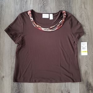Alfred Dunner Tshirt With Knotted Attached Neckline Detail